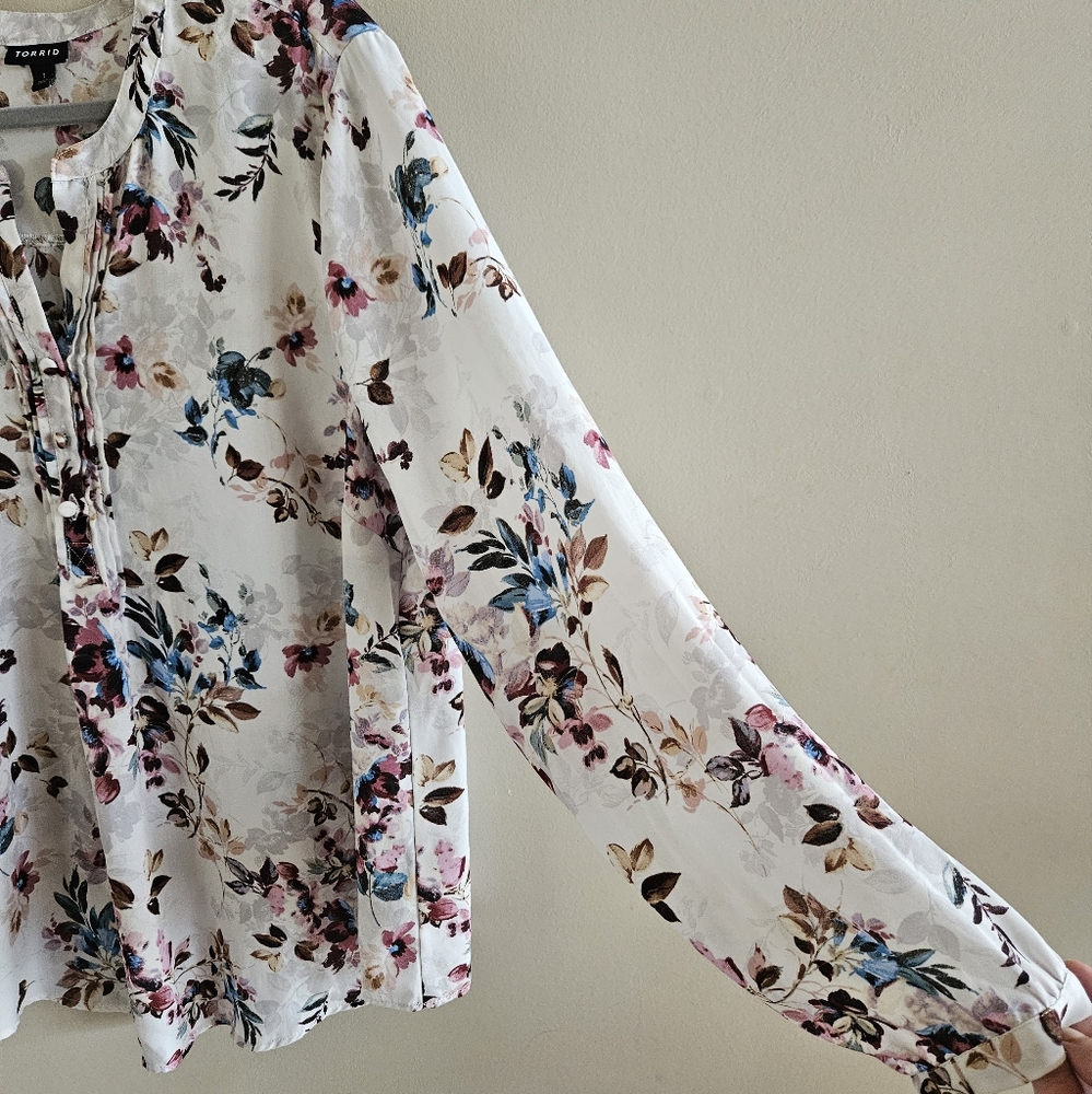 Torrid Floral Button Down Shirt - White and Multicolor - Picture 3 of 8